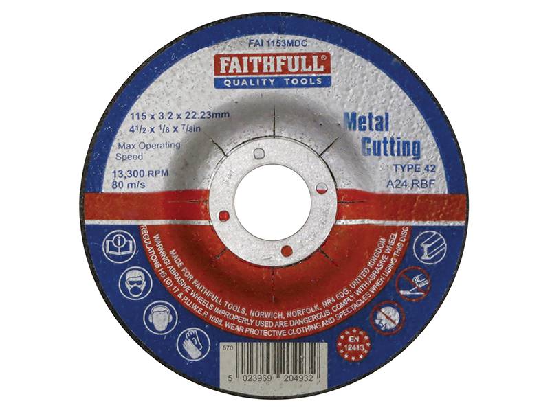 Faithfull FAI1153MDC Depressed Centre Metal Cutting Disc 115 x 3.2 x 22.23mm