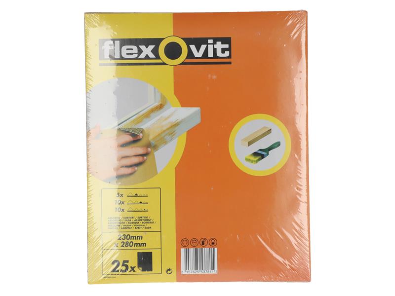 Flexovit FLV26563 Glasspaper Sanding Sheets 230 x 280mm Assorted (25)