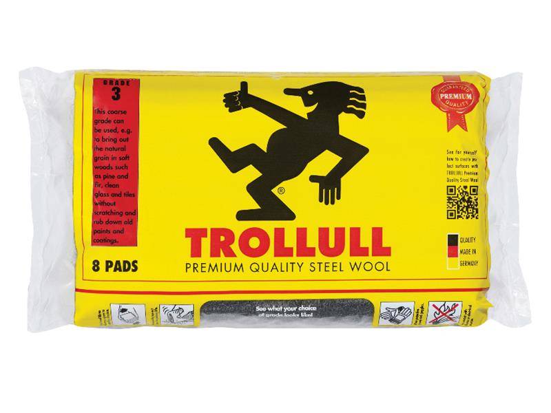 Trollull TRO771234 Extra Large Steel Wool Pads Grade 3 (Pack 8)